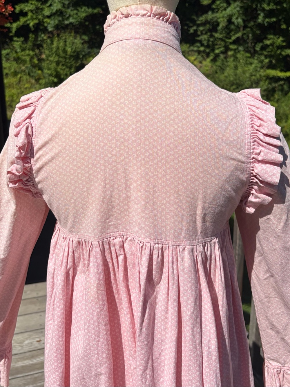 RARE Laura Ashley Vintage 1970s Pink Floral Cotton Ruffle Victorian Maxi Dress - Picture 9 of 16